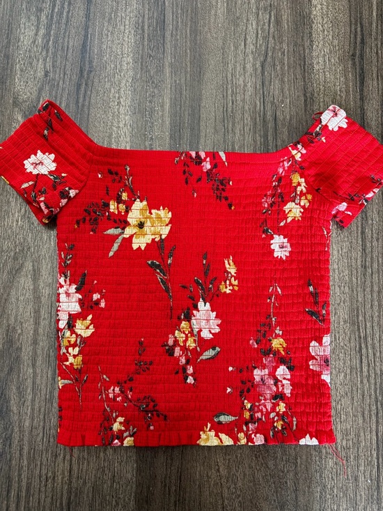 Dynamite Tops - Dynamite Red Floral Off-Shoulder Smocked Crop Top